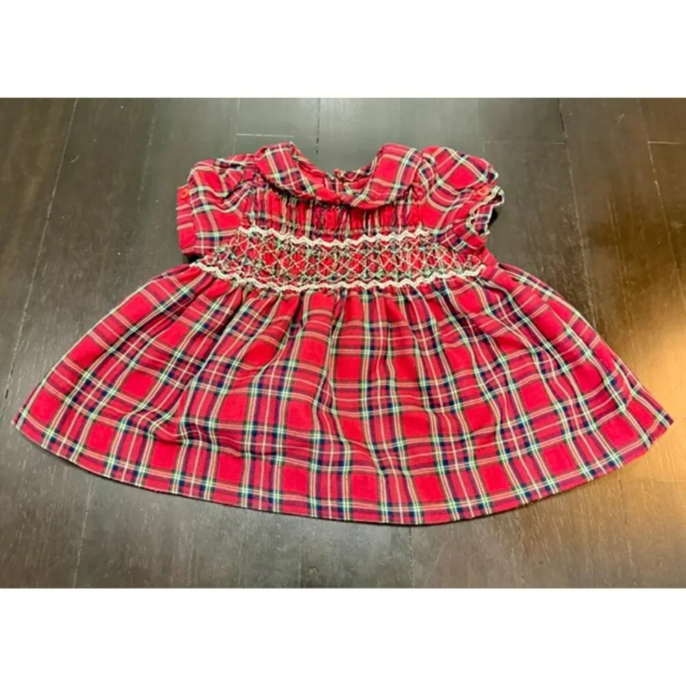 Vintage 3-6 mo smocked plaid holiday dress